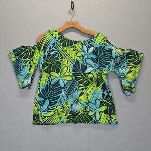 B-Dine Creations Multicolor Floral Cold Shoulder Blouse Top Women's Medium